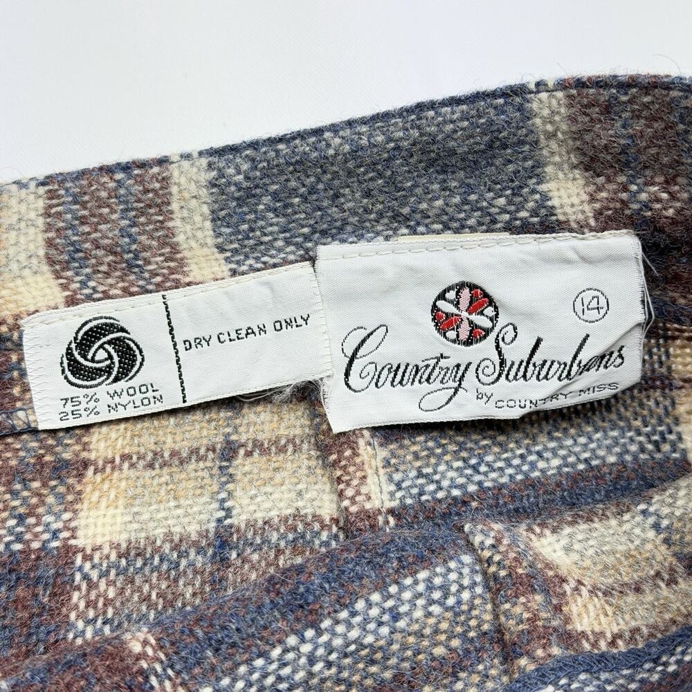 Vintage Plaid Wool Skirt Midi A-Line Country Suburbans Size 14 Lined Fall Winter - Picture 3 of 5
